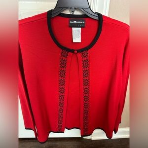 ✨ 1X Sag Harbor Red & Black Embellished Cardigan – Cozy & Chic!
